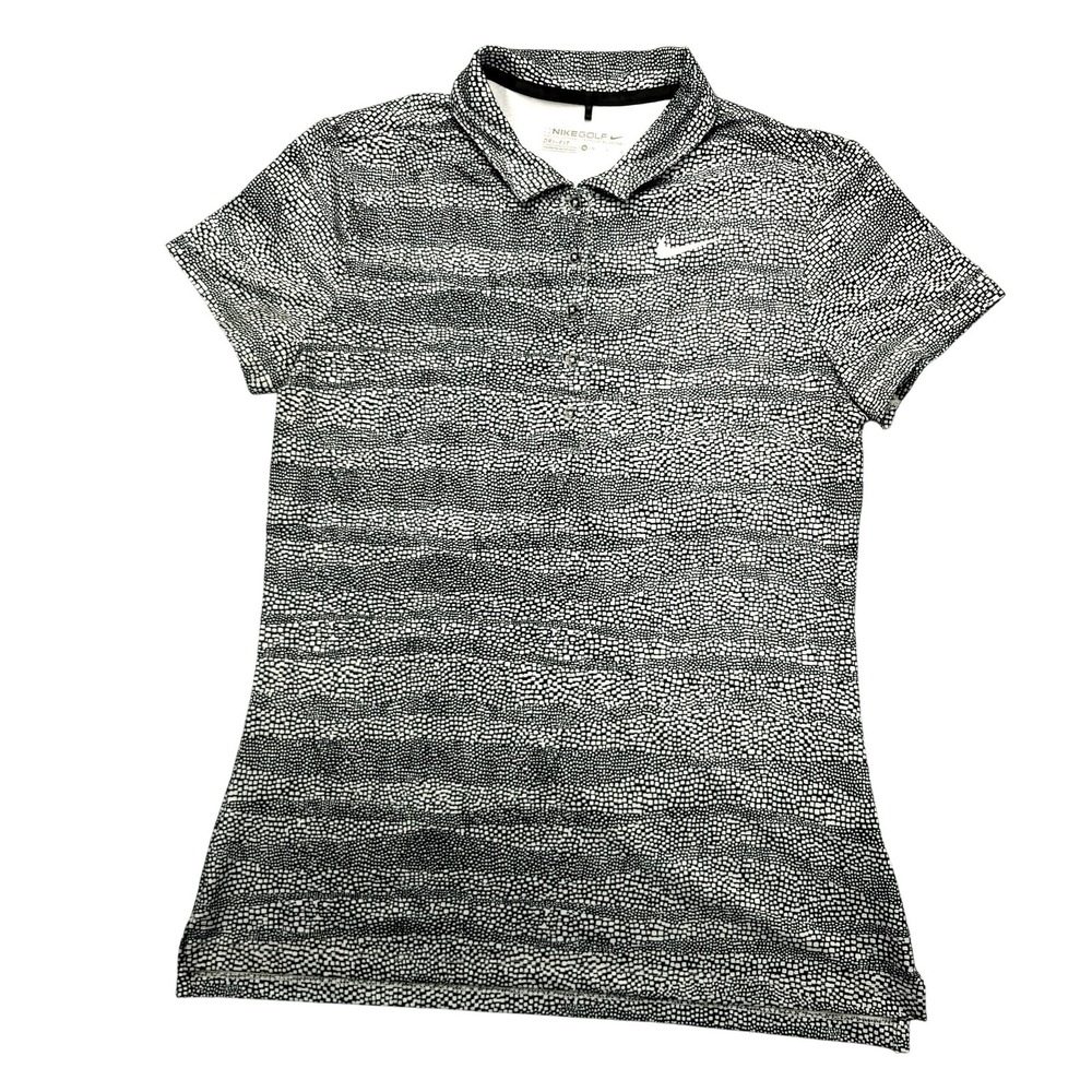 Nike Golf Dri-FIT Polo Shirt Womens M Black White Geometric Print Golf Top